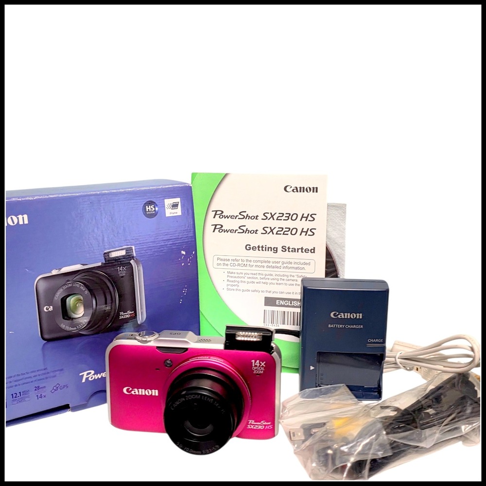 Canon PowerShot SX230 HS 12.1MP Digital Camera PINK‎ Tested Battery Charger Card